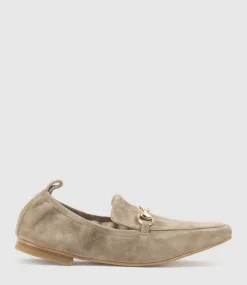 Finer Elastic Back Slipper With Hardware In Latte Suede