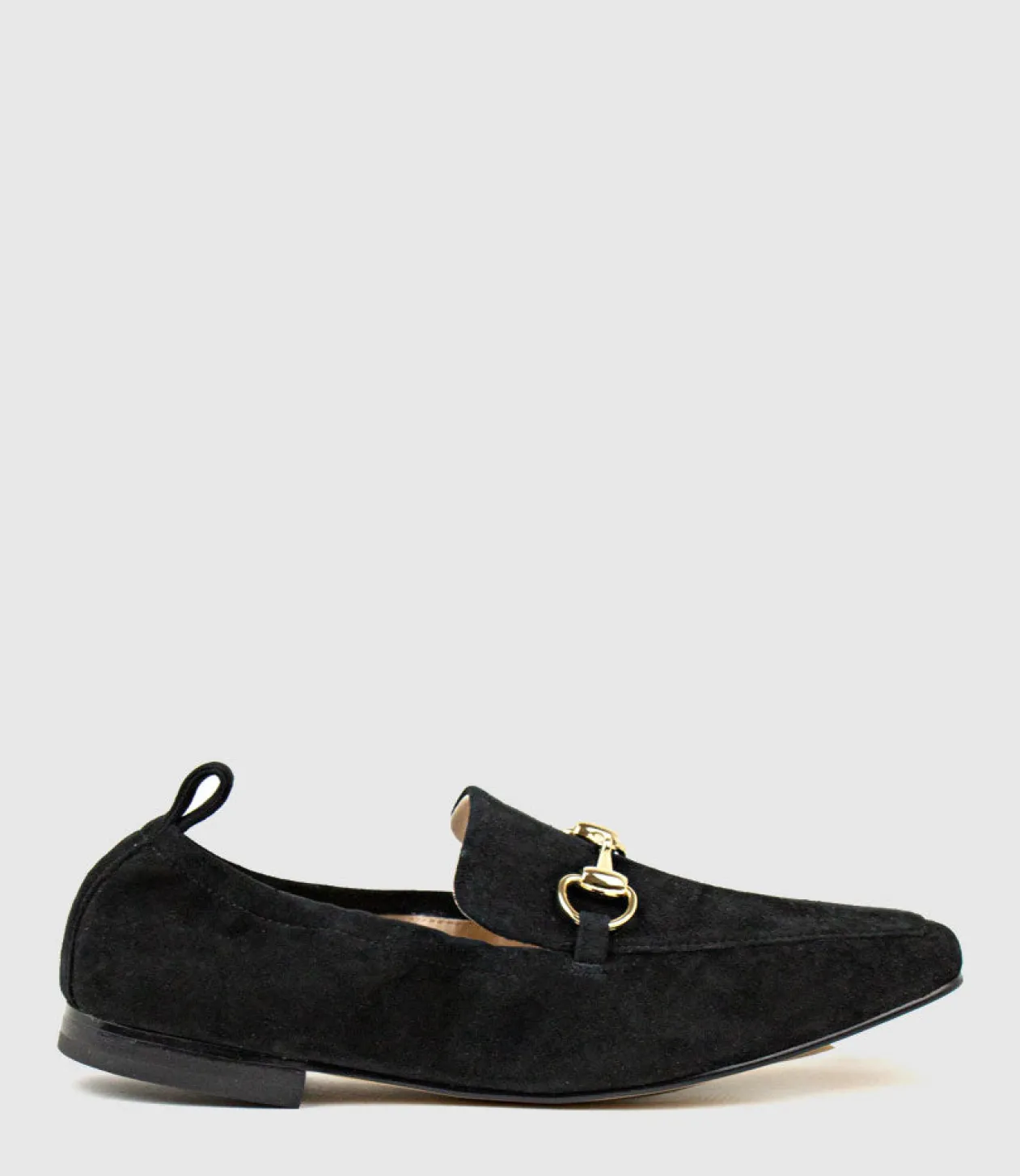 Finer Elastic Back Slipper With Hardware In Black Suede