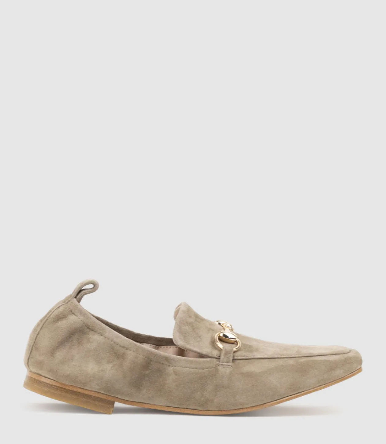 Finer Elastic Back Slipper With Hardware In Latte Suede