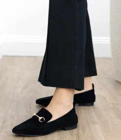 Finer Elastic Back Slipper With Hardware In Black Suede