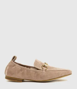 Finer Elastic Back Slipper With Hardware In Nude Suede