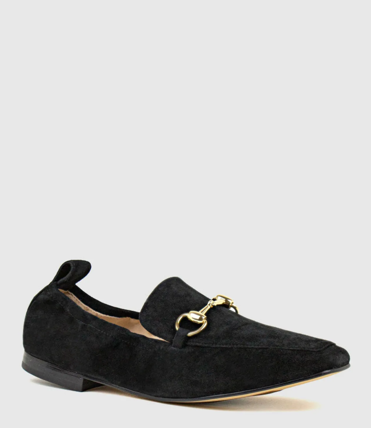 Finer Elastic Back Slipper With Hardware In Black Suede