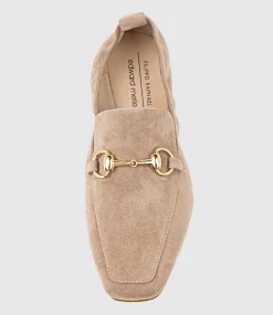 Finer Elastic Back Slipper With Hardware In Nude Suede