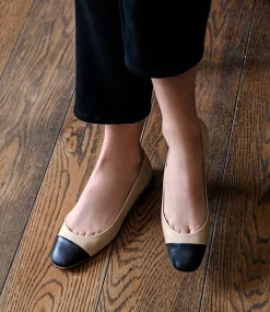 Fynn Cap Toe Ballet In Beige With Black