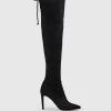 Gabor Thigh High Stretch Boot In Black Suede