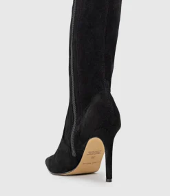 Gabor Thigh High Stretch Boot In Black Suede