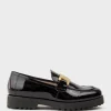 Galad Moccasin With Hardware In Black Patent