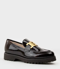 Galad Moccasin With Hardware In Black Patent