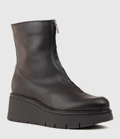 Gale Front Zip Boot On Wedge In Black