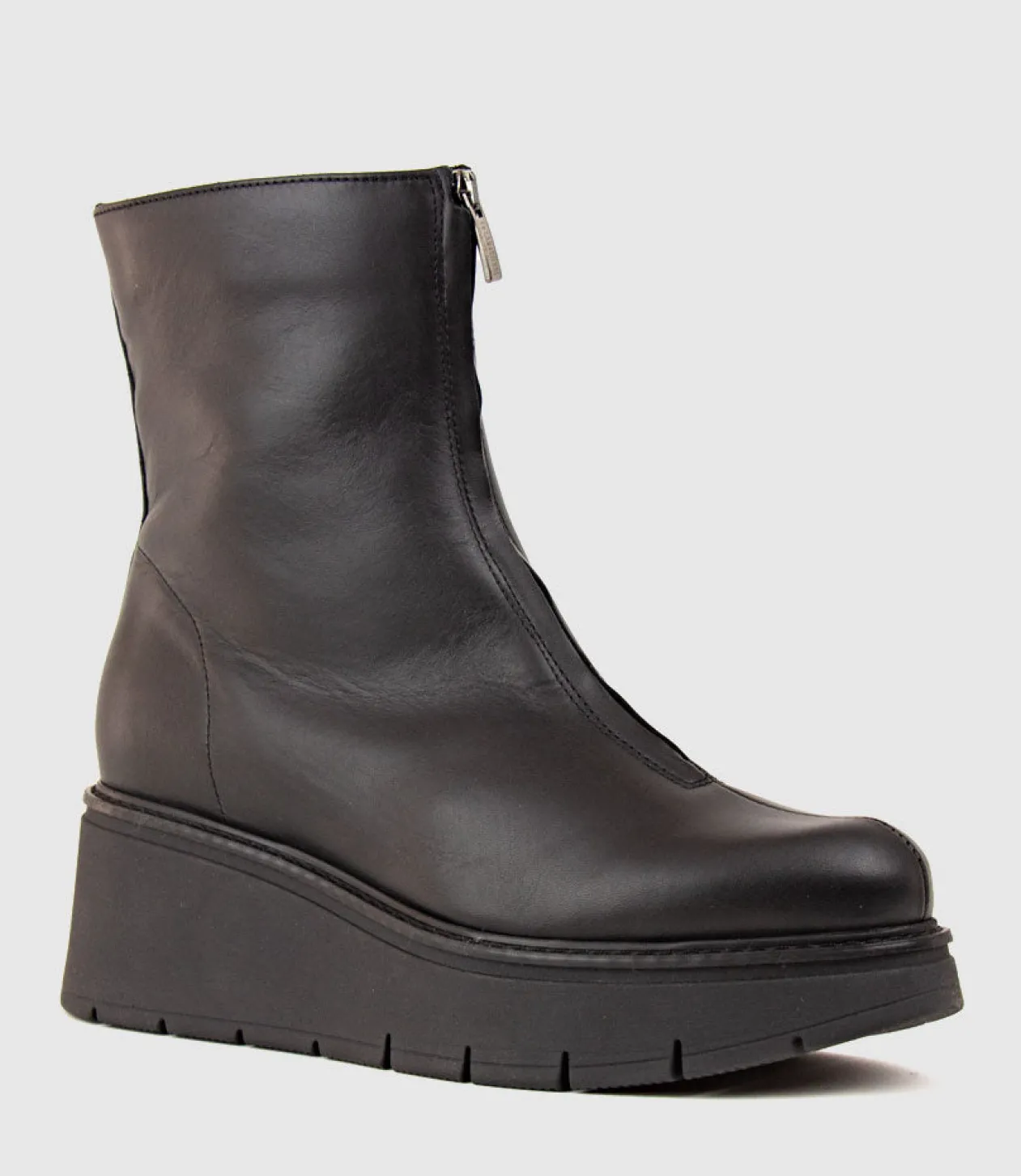 Gale Front Zip Boot On Wedge In Black