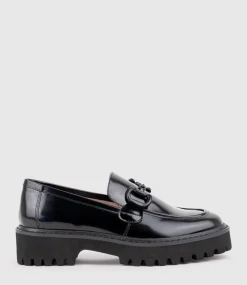 Gideon Moccasin On Chunky Sole In Black High Shine