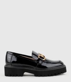 Gideon Moccasin On Chunky Sole In Black Patent