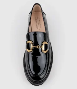 Gideon Moccasin On Chunky Sole In Black Patent