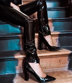 Gigi100 Block Heel Pump In Black High Shine