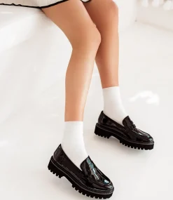 Gillian Moccasin On Chunky Sole In Black Patent