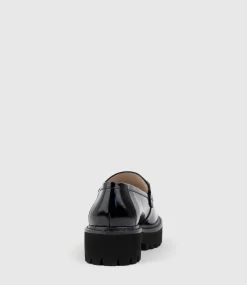 Gillie Moccasin With Crystal Trim In Black High Shine