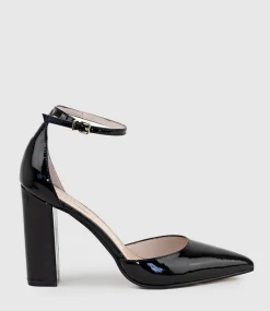 Glam100 Block Heel Dorsay Pump In Black Patent