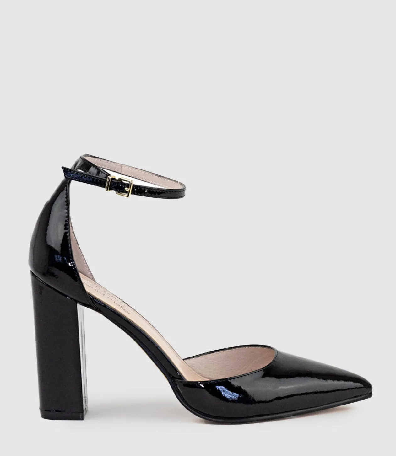 Glam100 Block Heel Dorsay Pump In Black Patent