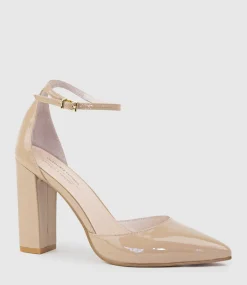Glam100 Block Heel Dorsay Pump In Nude Patent