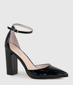 Glam100 Block Heel Dorsay Pump In Black Patent