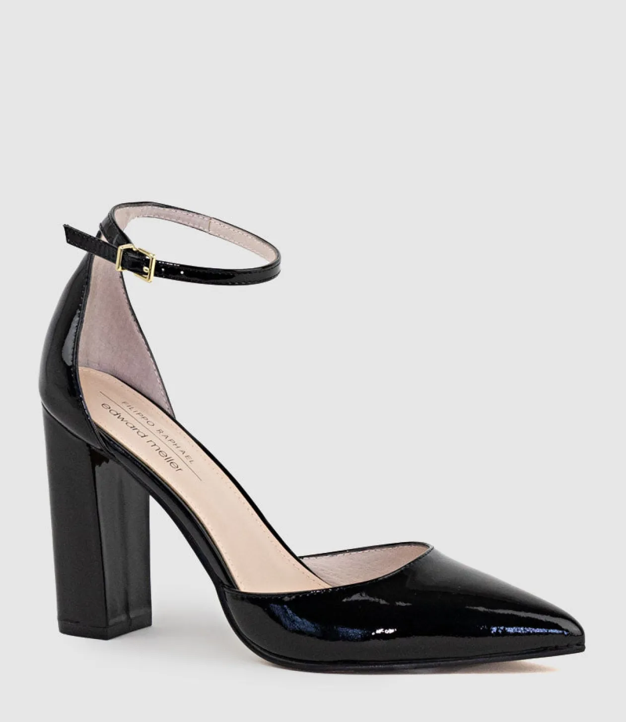 Glam100 Block Heel Dorsay Pump In Black Patent