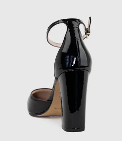 Glam100 Block Heel Dorsay Pump In Black Patent