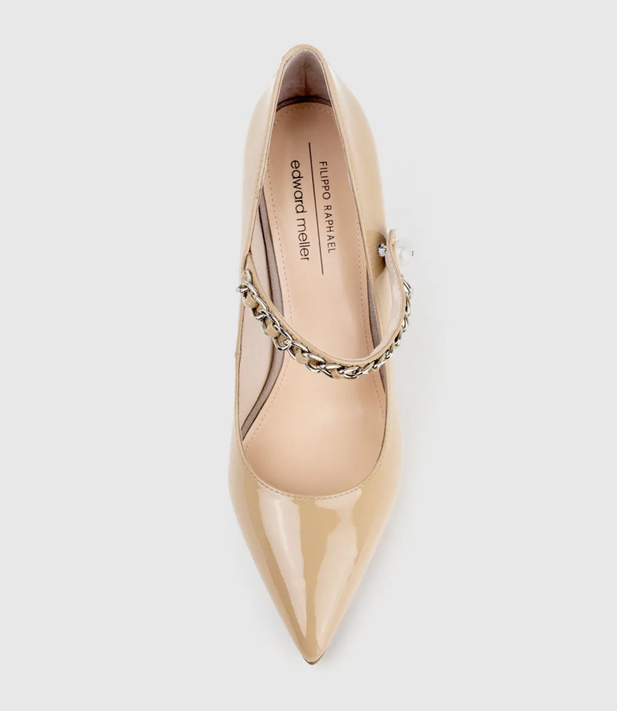 Goldie100 Pointed Pump With Chain In Nude Patent