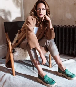 Greville Loafer On Lug Sole In Green Suede