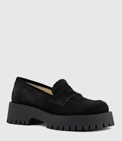 Greville Loafer On Lug Sole In Black Suede