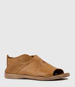 Harper Open Toe Bootie Flat In Tan