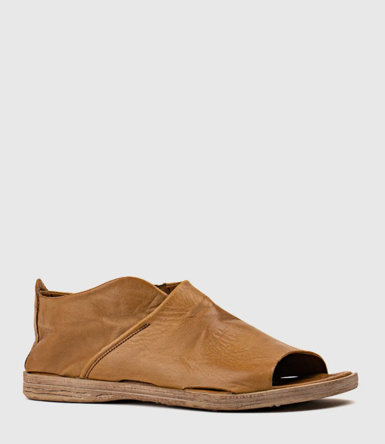 Harper Open Toe Bootie Flat In Tan
