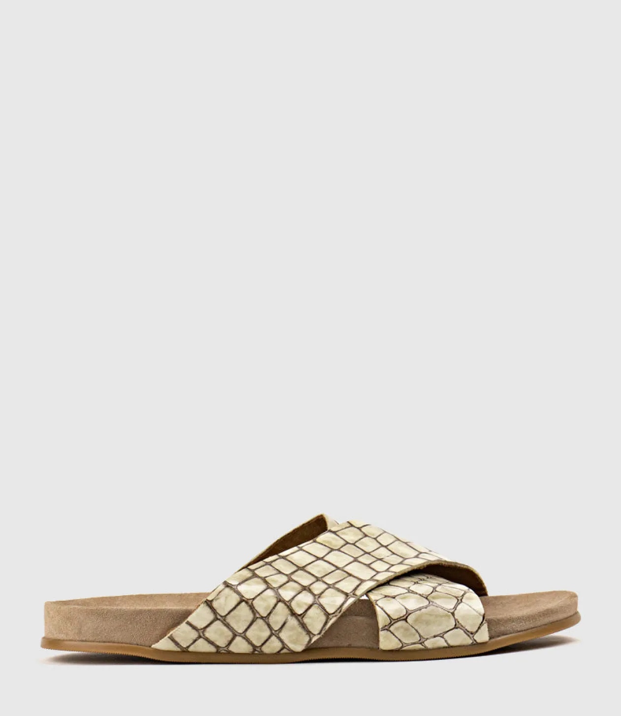 Harriet Crossover Slide On Footbed In Beige