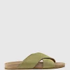 Harriet Crossover Slide On Footbed In Khaki