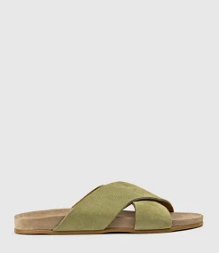 Harriet Crossover Slide On Footbed In Khaki
