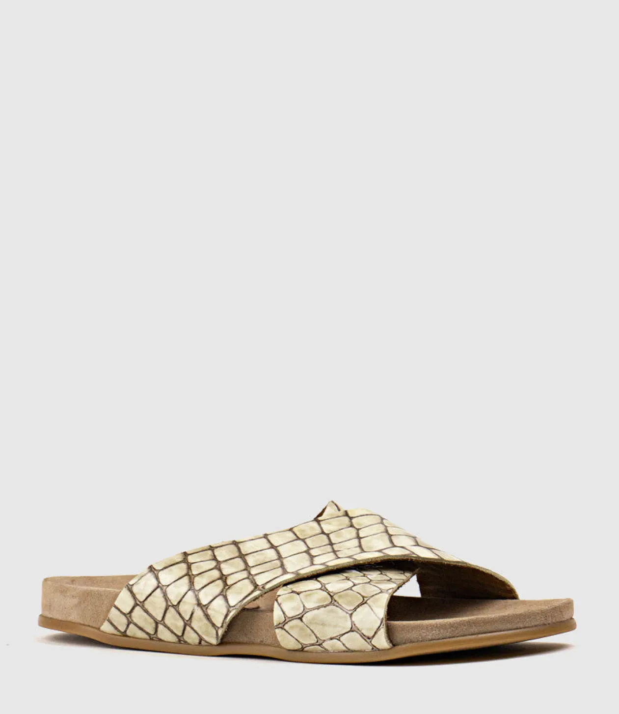 Harriet Crossover Slide On Footbed In Beige
