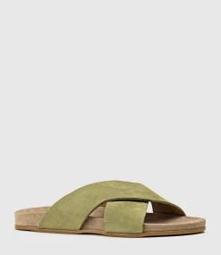 Harriet Crossover Slide On Footbed In Khaki