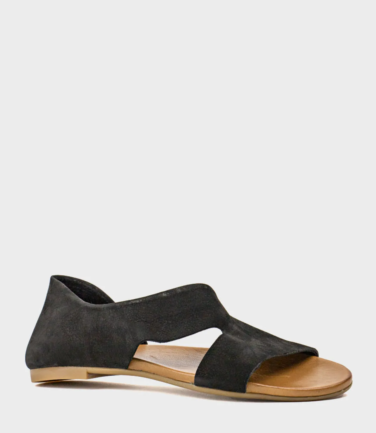 Heston Open Toe Flat Dorsay In Black Nubuck