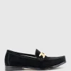 Hinge Penny Loafer With Trim In Black Suede