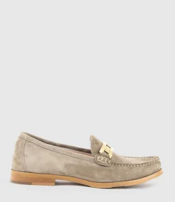 Hinge Penny Loafer With Trim In Latte Suede