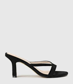 Imani75 Fine Heel Slide In Black Suede