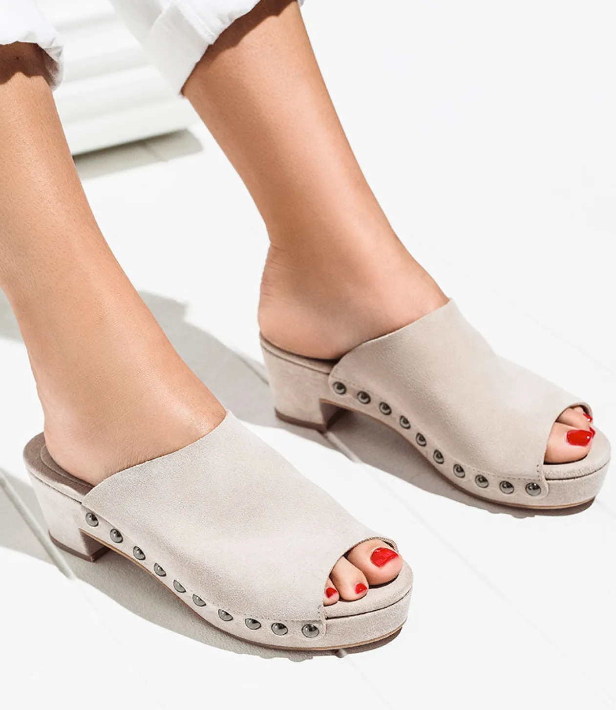 Inara65 Studded Slide On Unit In Biscuit Suede