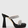 Isla110 Diamante Mulitband Platform Slide In Black Satin