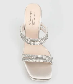 Isla110 Diamante Mulitband Platform Slide In Champagne Satin