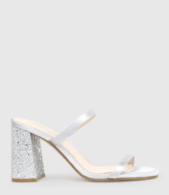 Kaiya85 Two Strap Slide In Silver Satin