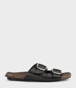 Kamala Buckled Slide On Footbed In Black