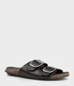 Kamala Buckled Slide On Footbed In Black