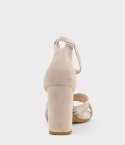 Karina85 Multistrap Block Heel Sandal In Blush Suede