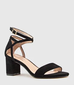 Kenia60 Block Heel Sandal With Hourglass Ankle Wrap In Black Suede
