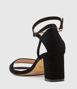 Kenia60 Block Heel Sandal With Hourglass Ankle Wrap In Black Suede