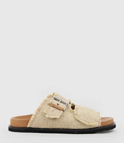 Kobe Woven Slide On Footbed In Tan